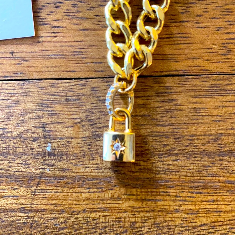 14k gold over silver padlock CZ pendant necklace